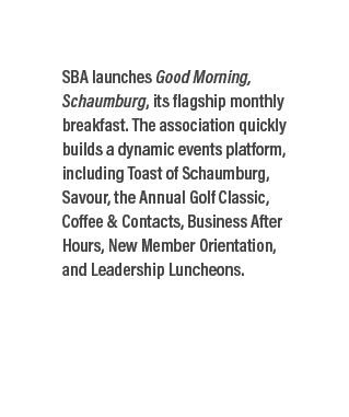 SBA launches Good Morning, Schaumburg, its flagship monthly breakfast. The association quickly builds a dynamic event...