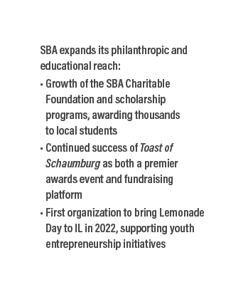 SBA expands its philanthropic and educational reach: • Growth of the SBA Charitable Foundation and scholarship progra...