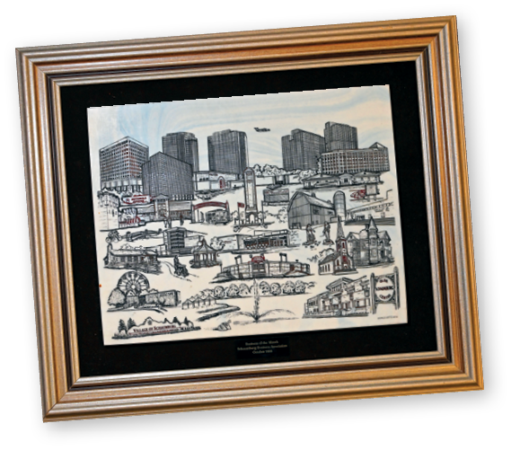 Historical photos of plaques, photos and directory covers to celebrate the Schaumburg Business Association Anniversay.