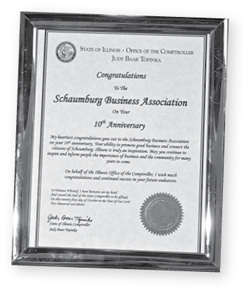 Historical photos of plaques, photos and directory covers to celebrate the Schaumburg Business Association Anniversay.