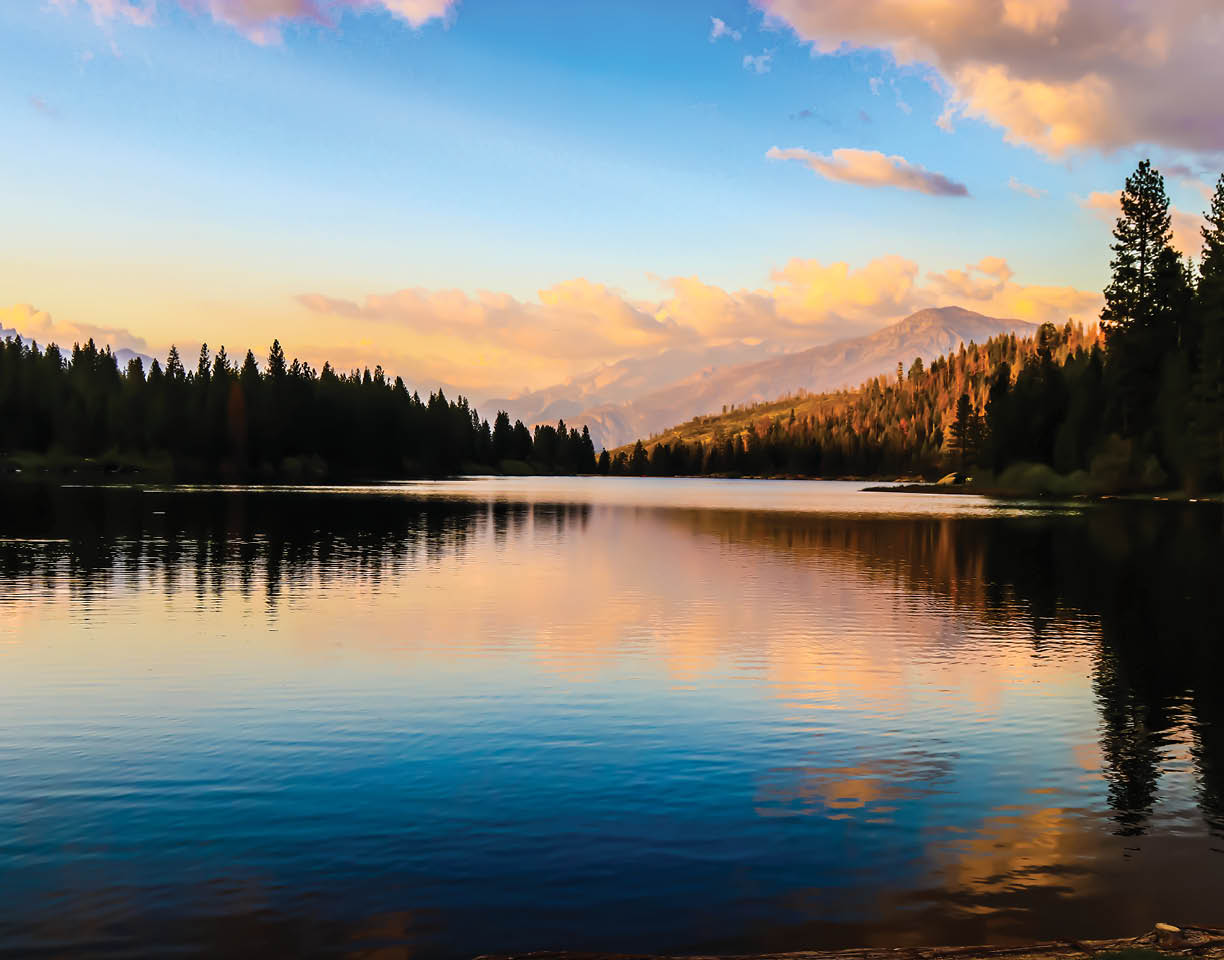 Sunset, clouds, ducks and trees are a few of the things you'll see at Hume Lake in Sequoia and Kings Canyon National Parks