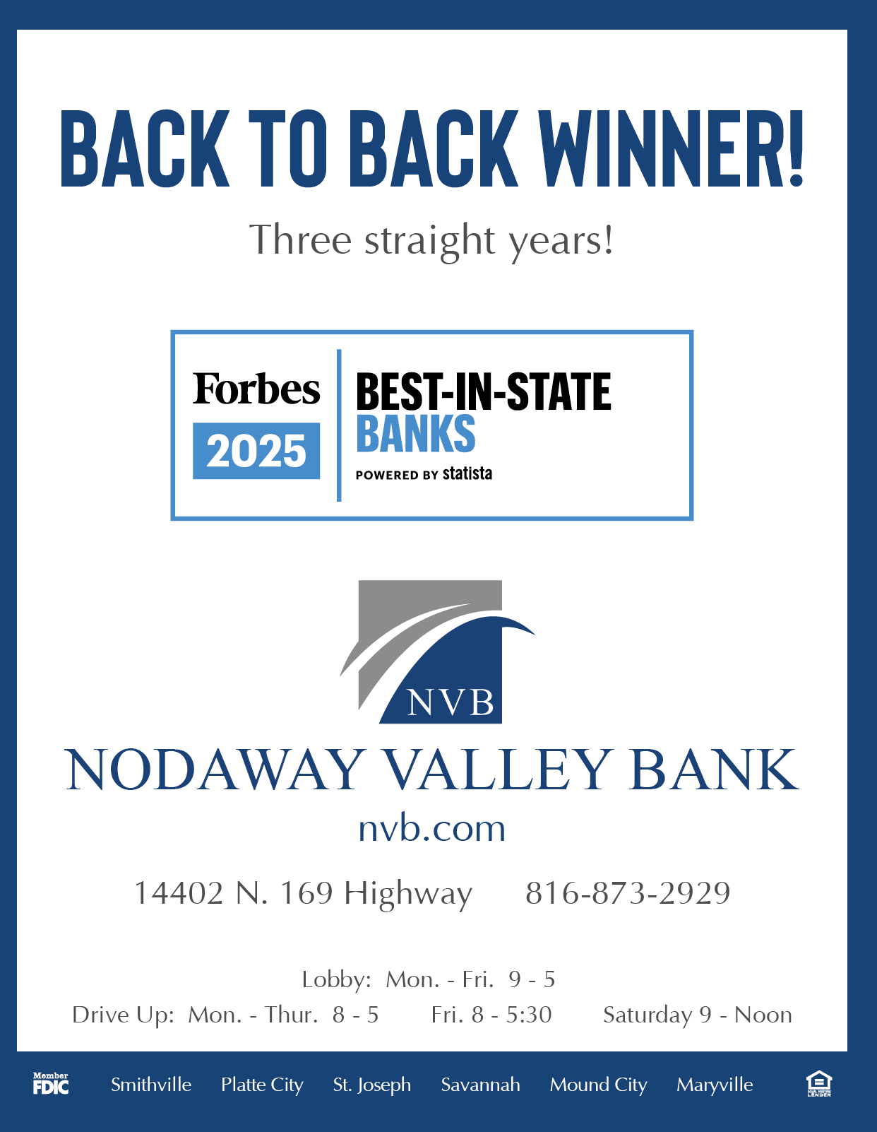 A flyer advertising a bank with a logo for Nodaway Valley Bank. AI generated content