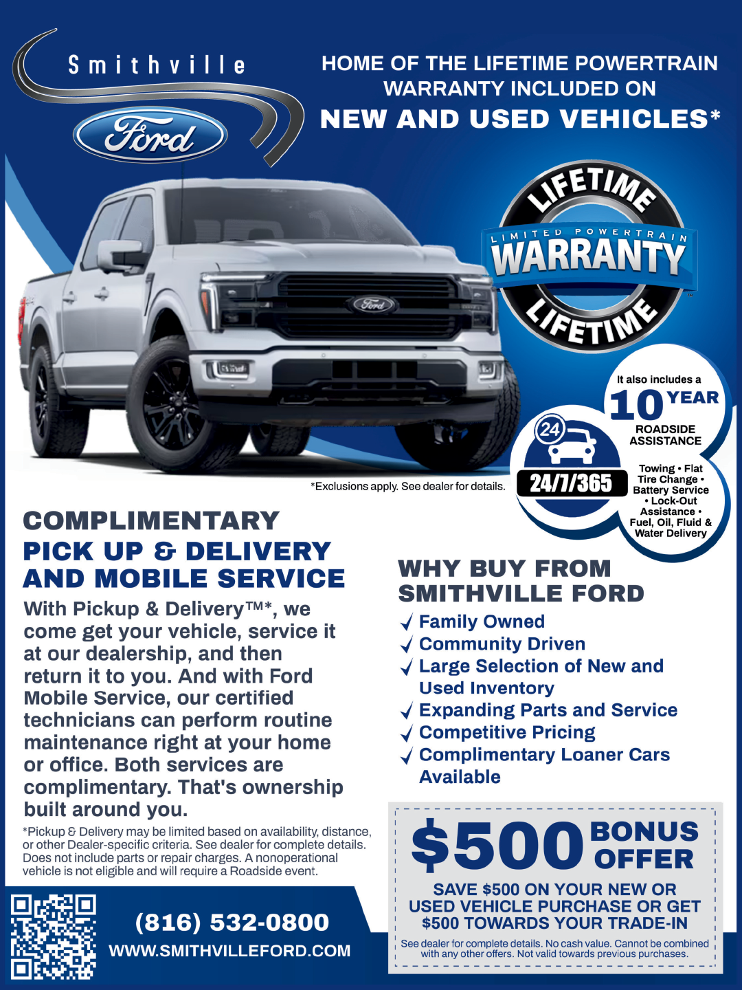 A Ford truck is advertised with a 10 year warranty. AI generated content