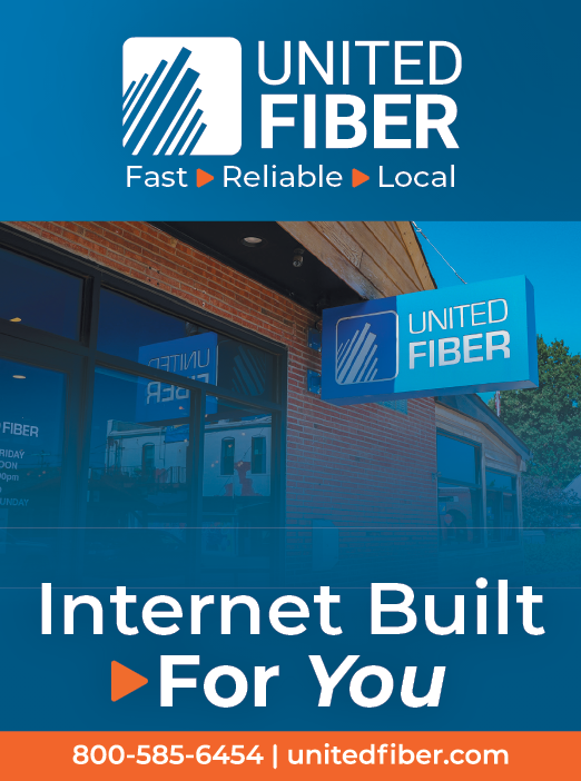 A sign advertising United Fiber, a company that provides internet services. AI generated content