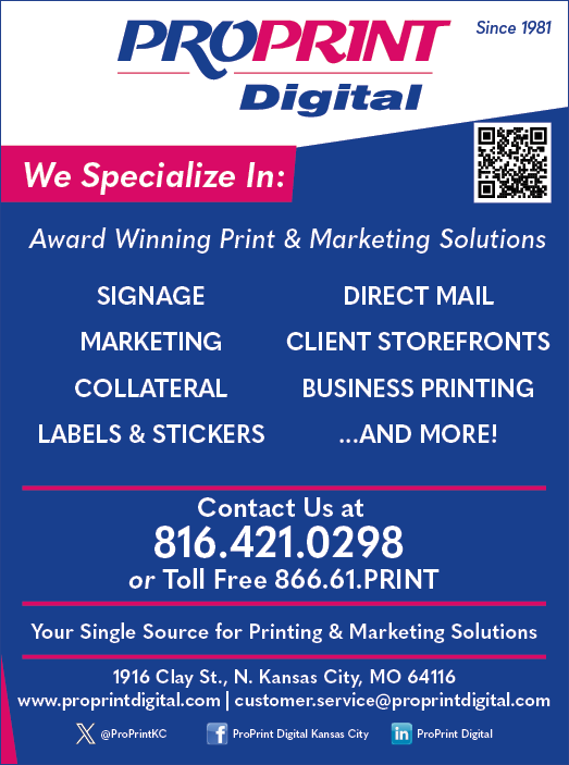 A blue and white advertisement for Proprint Digital. AI generated content