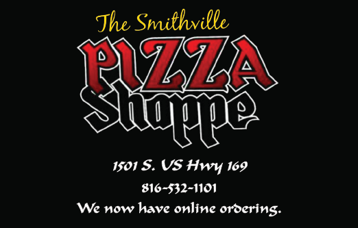 A pizza shop logo with the name “The Smithville Pizza Shop" and a phone number. AI generated content