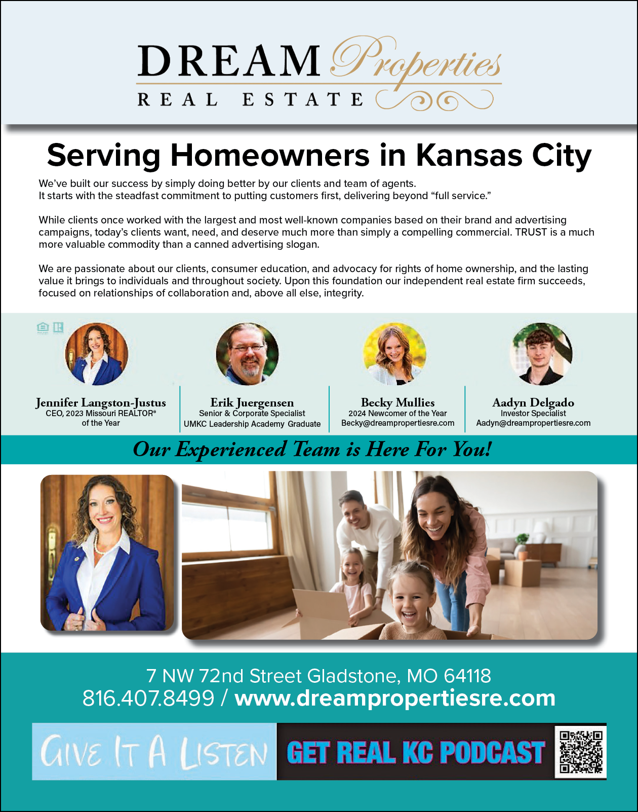 A flyer for Dream Properties Real Estate in Kansas City. AI generated content
