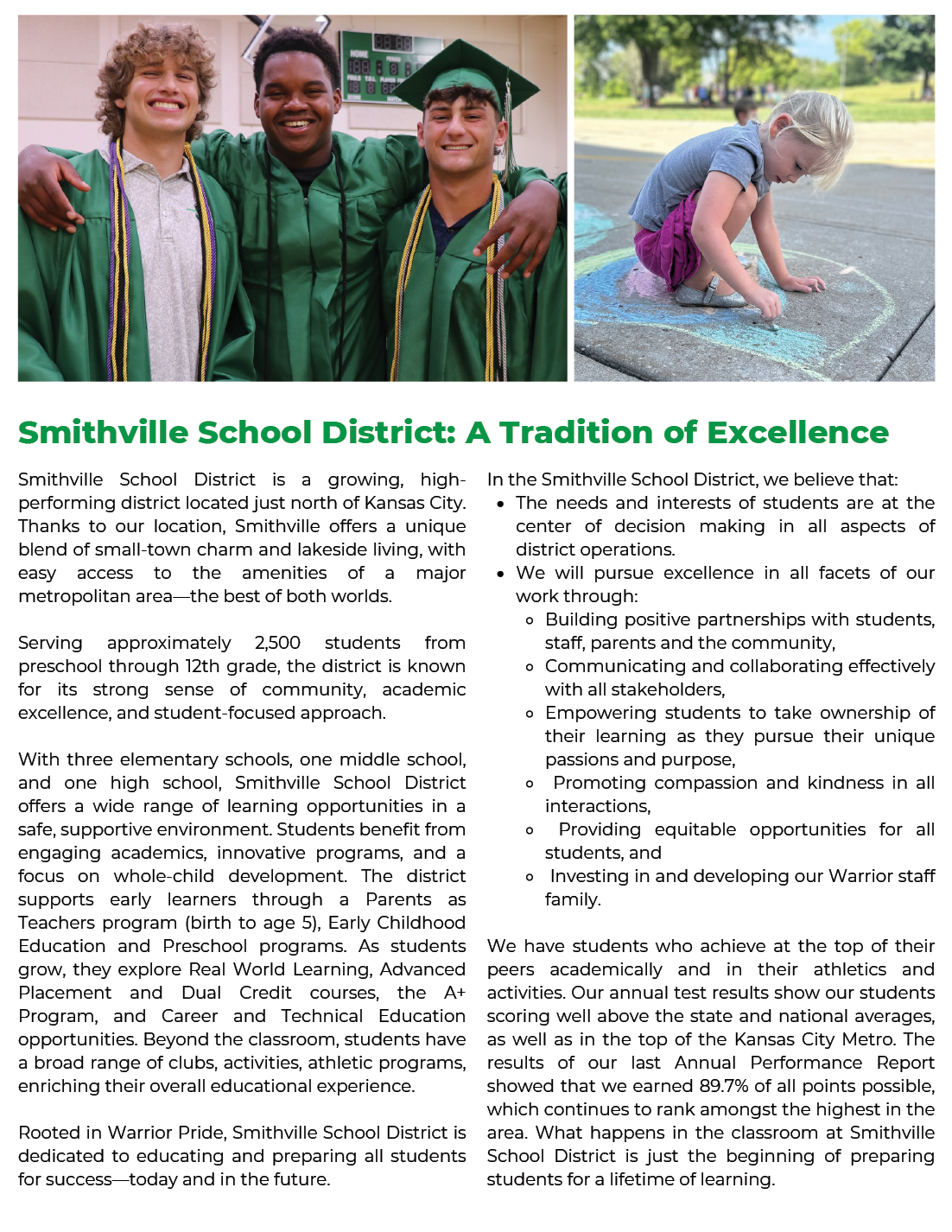 A flyer for the Smithville School District showcases the district's achievements and goals. AI generated content