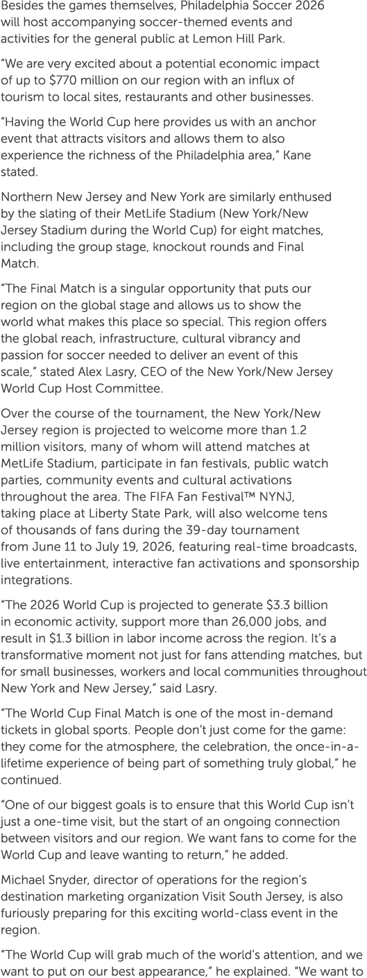 Besides the games themselves, Philadelphia Soccer 2026 will host accompanying soccer themed events and activities for...