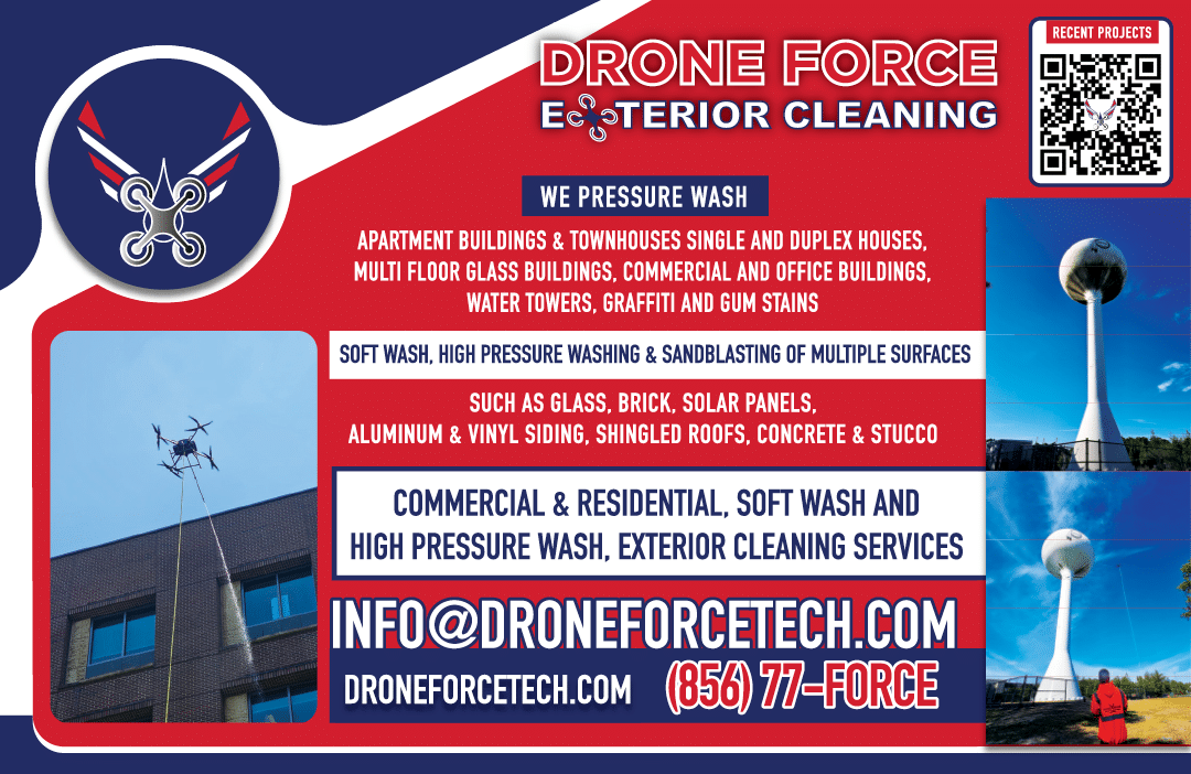 A flyer advertising a company called Drone Force, which offers eco-friendly exterior cleaning services. AI generated content