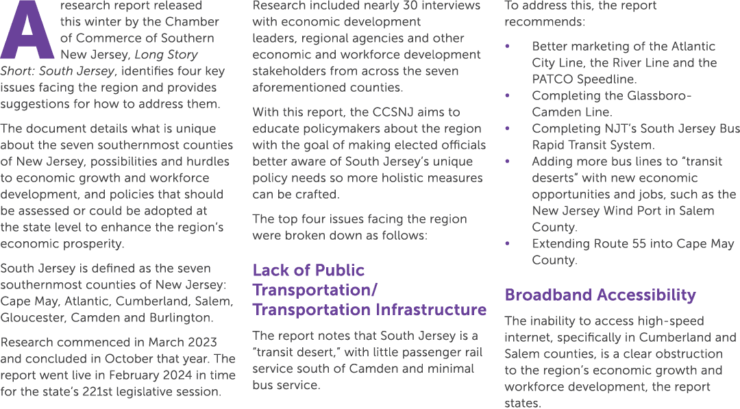 A research report released this winter by the Chamber of Commerce of Southern New Jersey, Long Story Short: South Jer...