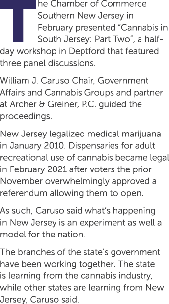 The Chamber of Commerce Southern New Jersey in February presented “Cannabis in South Jersey: Part Two”, a half day wo...
