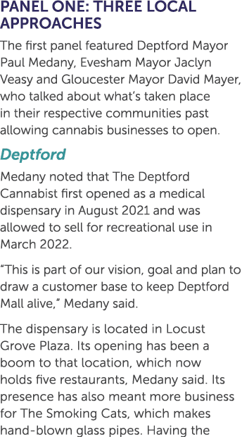 Panel one: Three local approaches The first panel featured Deptford Mayor Paul Medany, Evesham Mayor Jaclyn Veasy and...
