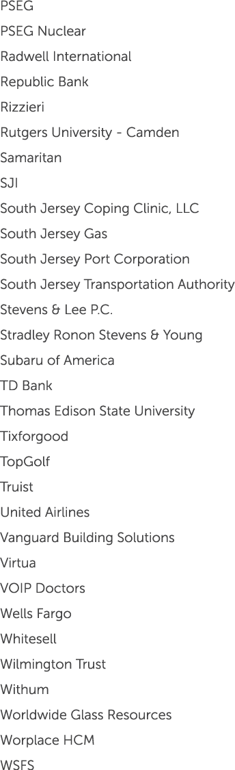 PSEG PSEG Nuclear Radwell International Republic Bank Rizzieri Rutgers University Camden Samaritan SJI South Jersey C...