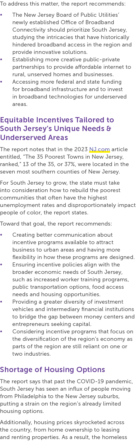 To address this matter, the report recommends: • The New Jersey Board of Public Utilities’ newly established Office o...