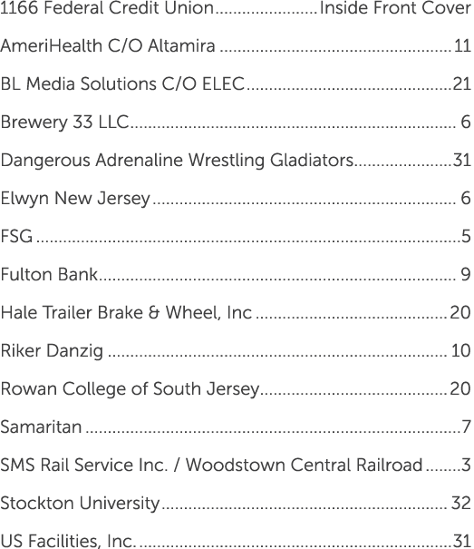 1166 Federal Credit Union Inside Front Cover AmeriHealth C/O Altamira 11 BL Media Solutions C/O ELEC 21 Brewery 33 LL...