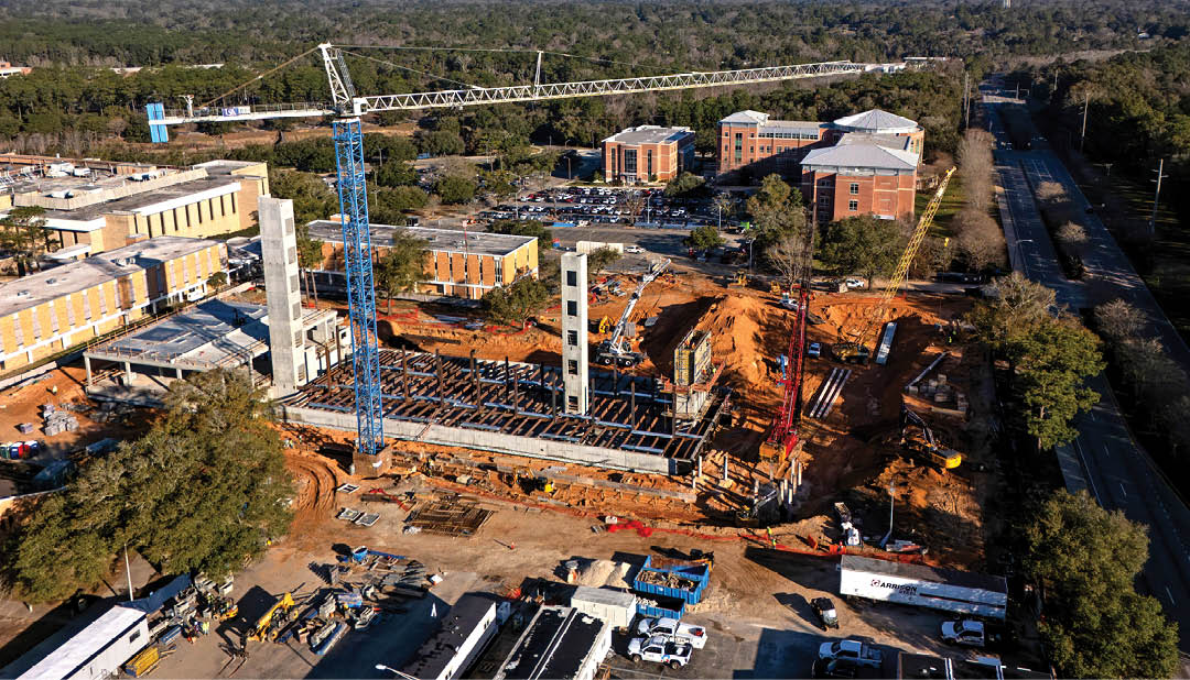 Constrcution continues on the new Whiddon College of Medicine building at the University of South Alabama Monday, February 17, 2025.