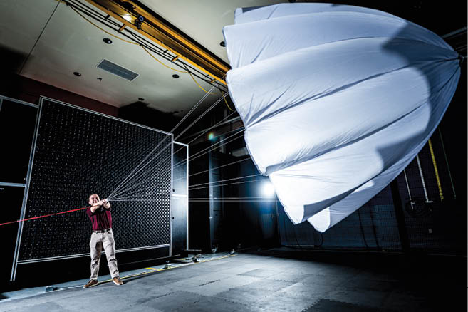 Raspet Flight Lab unveils their newest tech: a 12 foot by 12 foot WindShape wind wall used to measure drone performance under harsh weather conditions. (photo by Grace Cockrell / © Mississippi State University)