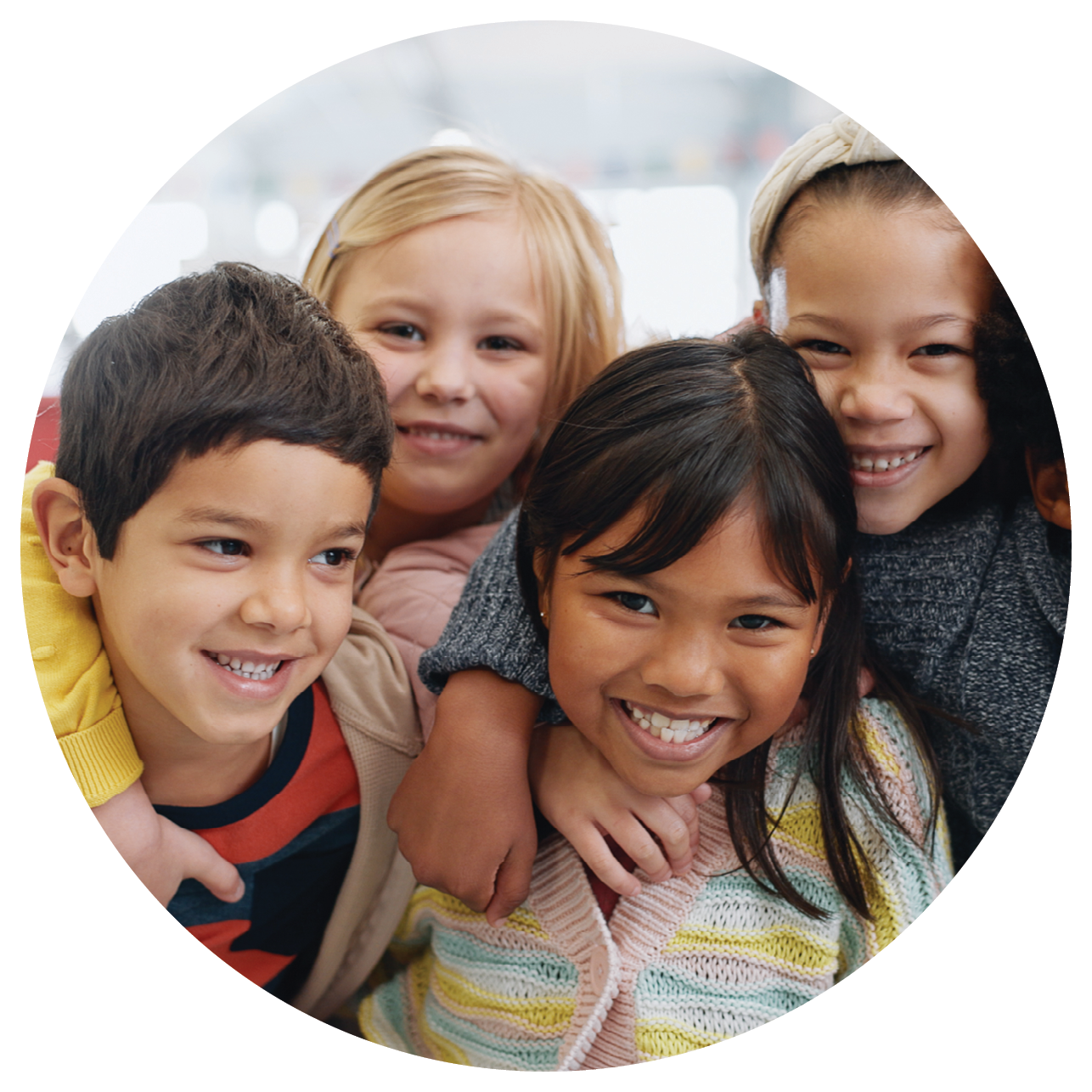 Science, portrait and group of kids with smile at convention, expo or exhibition with happiness. Student, children or face with smile at tradeshow or scientific conference for knowledge and education