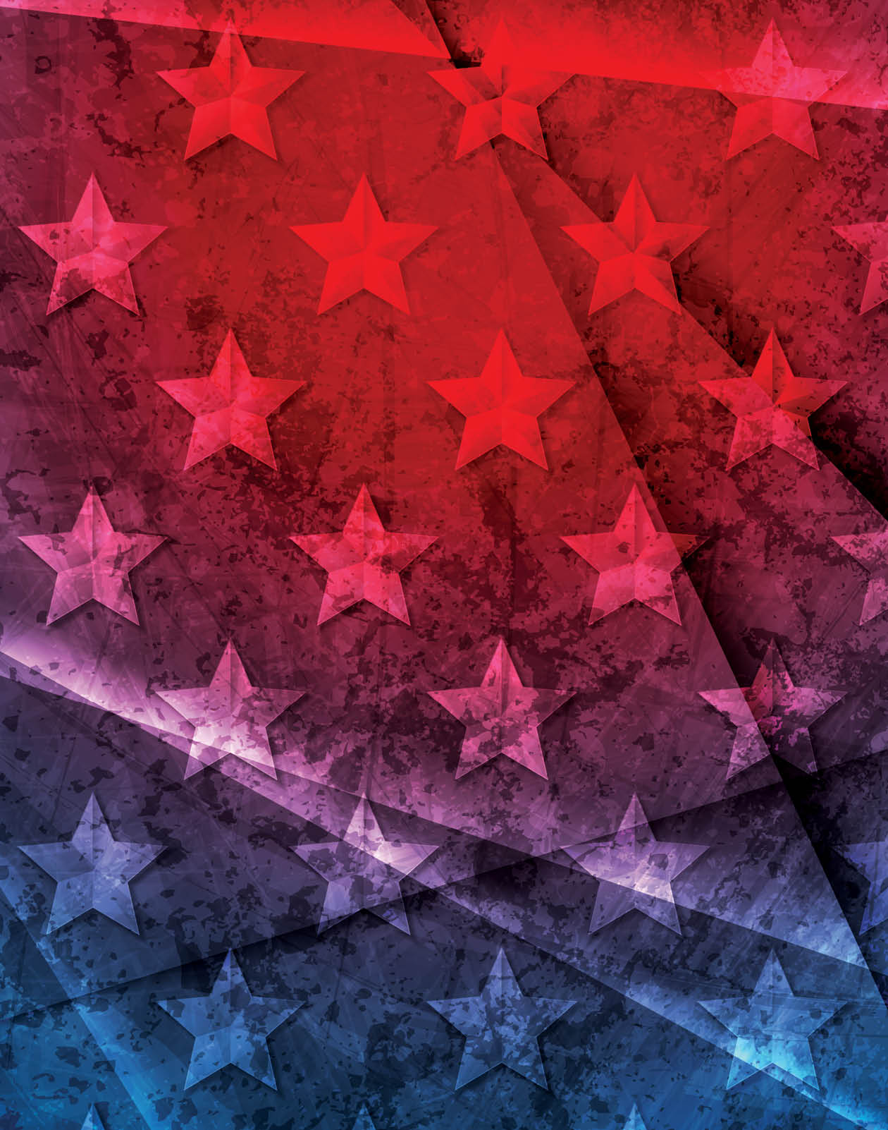 USA colors, stars and glowing stripes abstract grunge retro background. Independence Day modern design. Concept american flag. Vector illustration