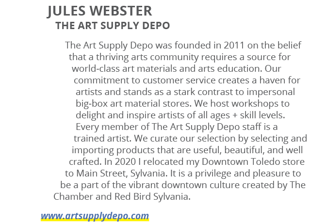 Jules Webster The Art Supply Depo The Art Supply Depo was founded in 2011 on the belief that a thriving arts communit...
