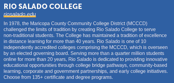 RIO SALADO COLLEGE riosalado.edu In 1978, the Maricopa County Community College District (MCCCD) challenged the limit...