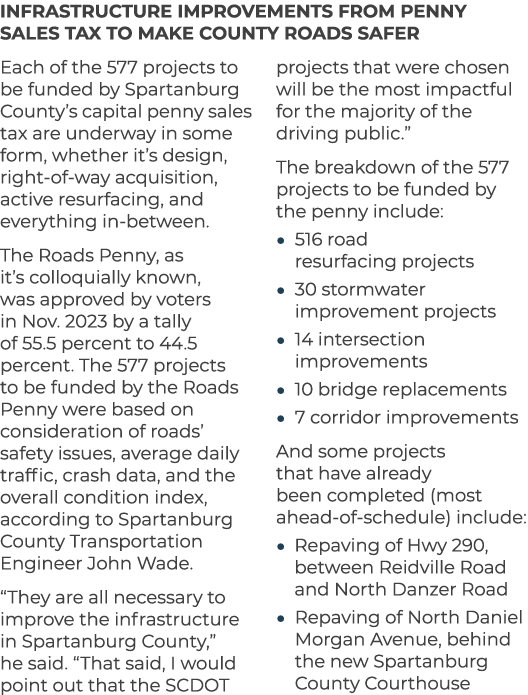 INFRASTRUCTURE IMPROVEMENTS FROM PENNY SALES TAX TO MAKE COUNTY ROADS SAFER Each of the 577 projects to be funded by ...