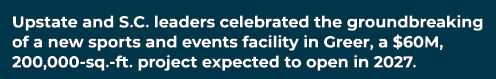 Upstate and S.C. leaders celebrated the groundbreaking of a new sports and events facility in Greer, a $60M, 200,000 ...