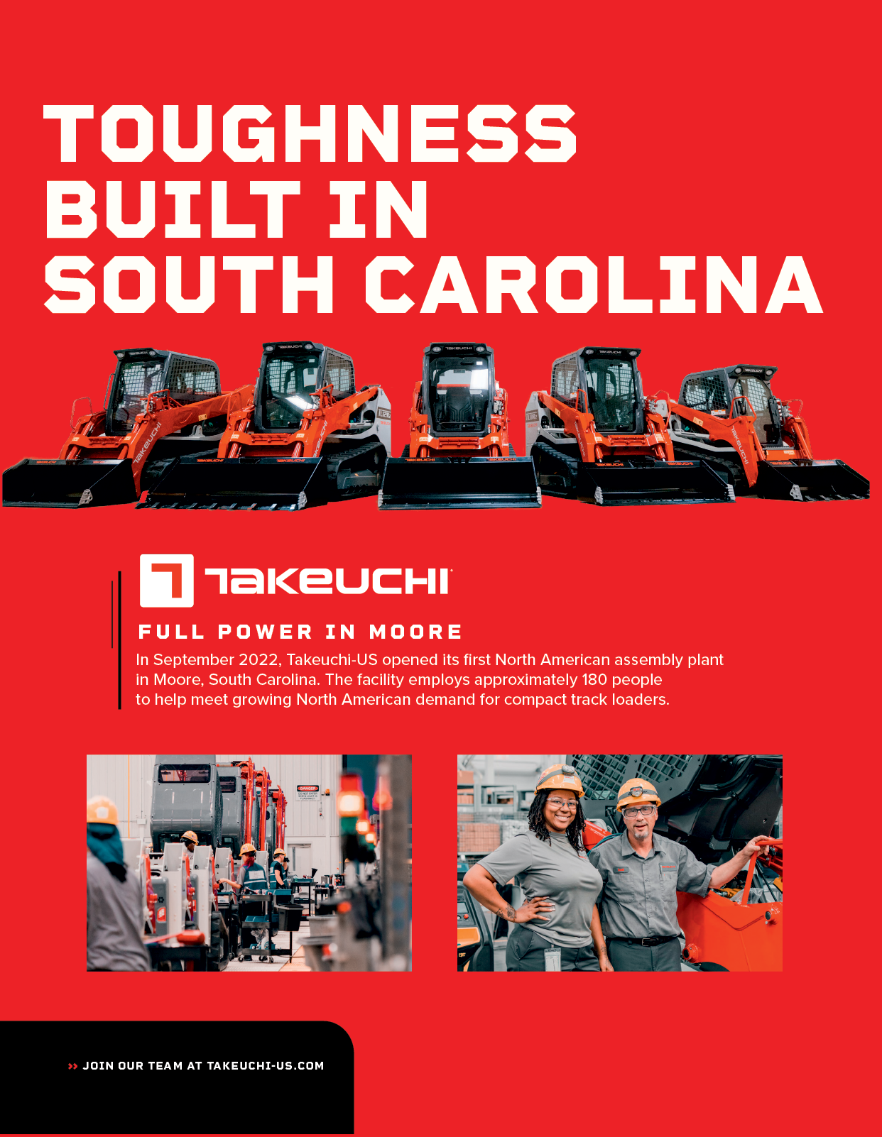 A magazine advertisement featuring a woman and a man in a factory setting. AI generated content