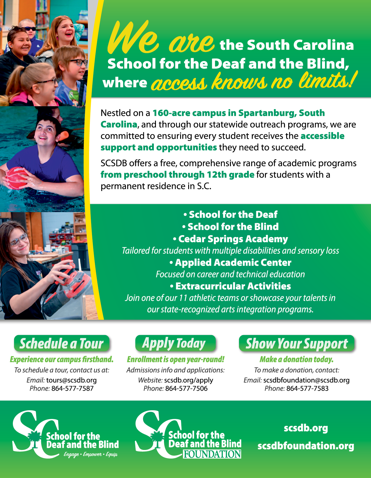A flyer advertising a school for the deaf and blind. AI generated content