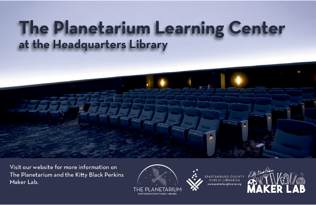 A poster advertising the Planetarium Learning Center at the Headquarters Library. AI generated content