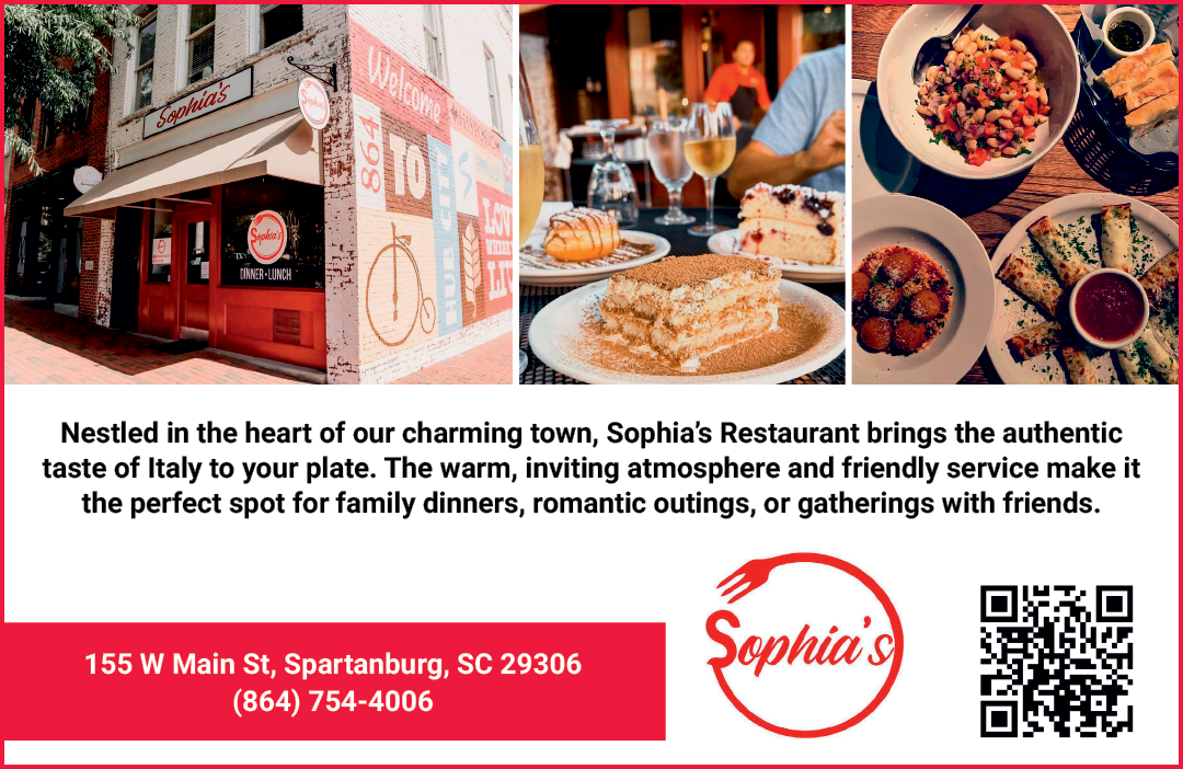A restaurant advertisement for Sophie's Restaurant in Spartanburg, SC. AI generated content