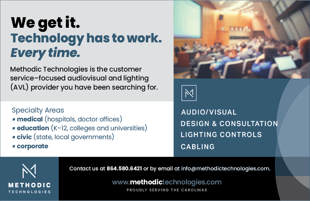 An advertisement for Methodic Technologies, a company that provides audio visual and lighting services. AI generated content
