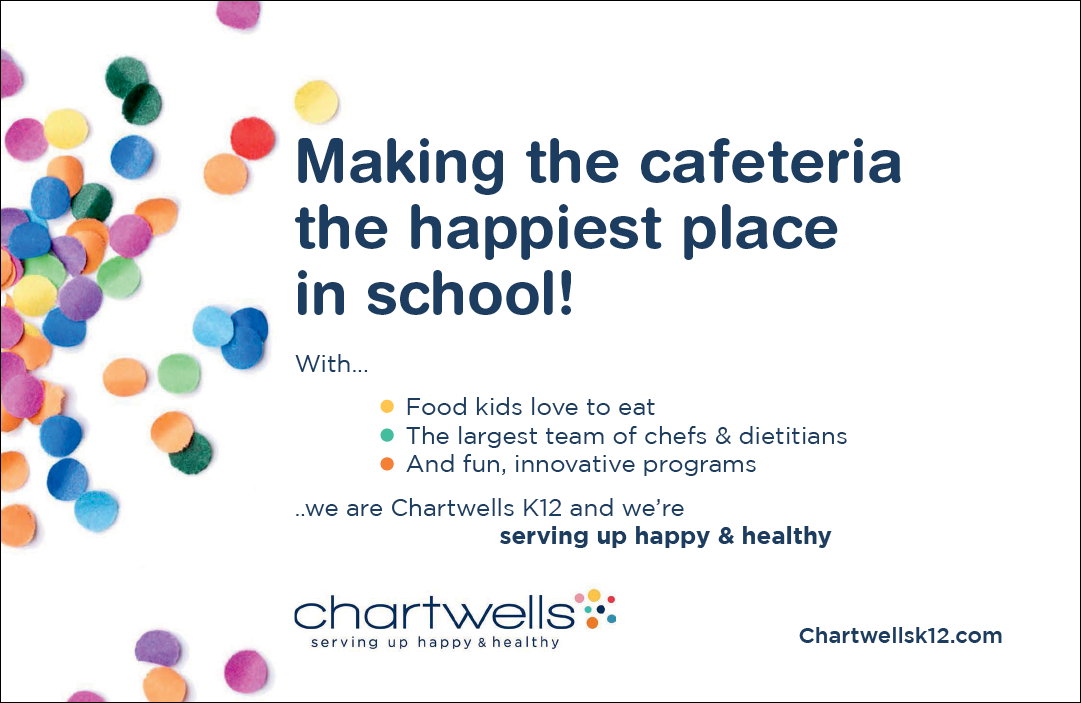A colorful banner advertises a school cafeteria, promoting the happiest place in school. AI generated content