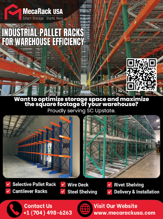 A flyer advertising industrial pallet racks for warehouse efficiency. AI generated content