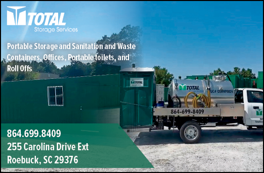 A green portable storage and sanitation unit is parked in a lot. AI generated content