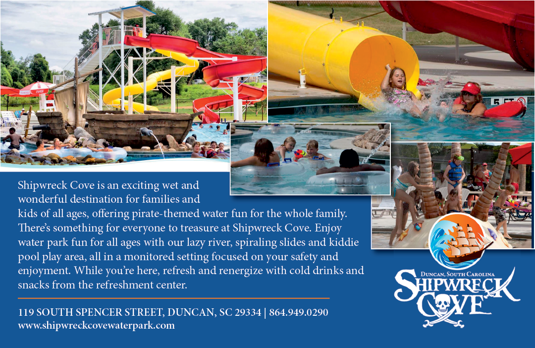 A brochure for a water park with a slide and a pool. AI generated content