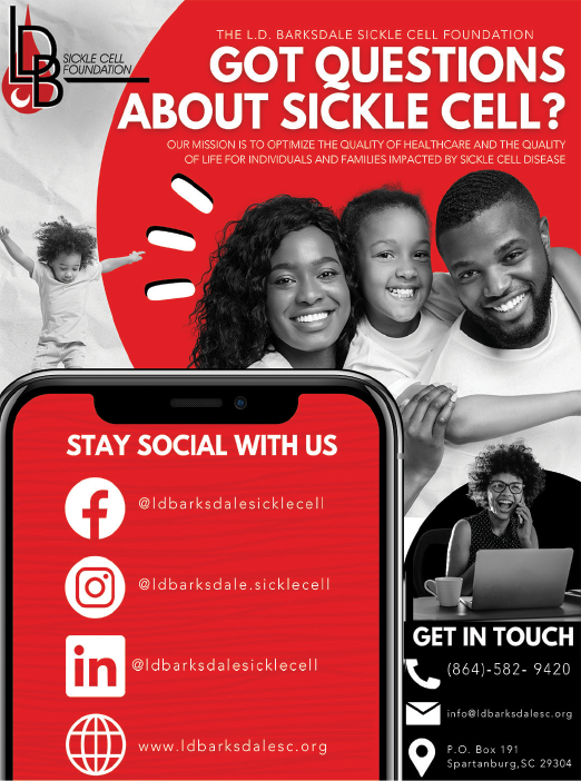 A red and white advertisement for the LBDA Sickle Cell Disease Foundation. AI generated content