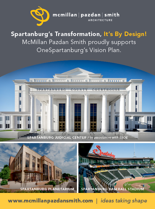 A flyer for the Spartanburg Judicial Center, which is a part of the One Spartanburg Vision Plan. AI generated content