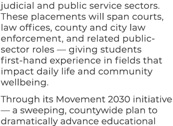 judicial and public service sectors. These placements will span courts, law offices, county and city law enforcement,...