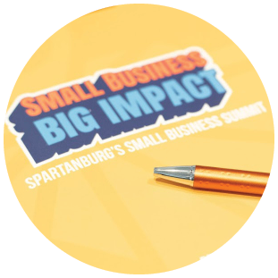 A small business booklet is open and placed on a table. A pen is sitting on top of the booklet. AI generated content