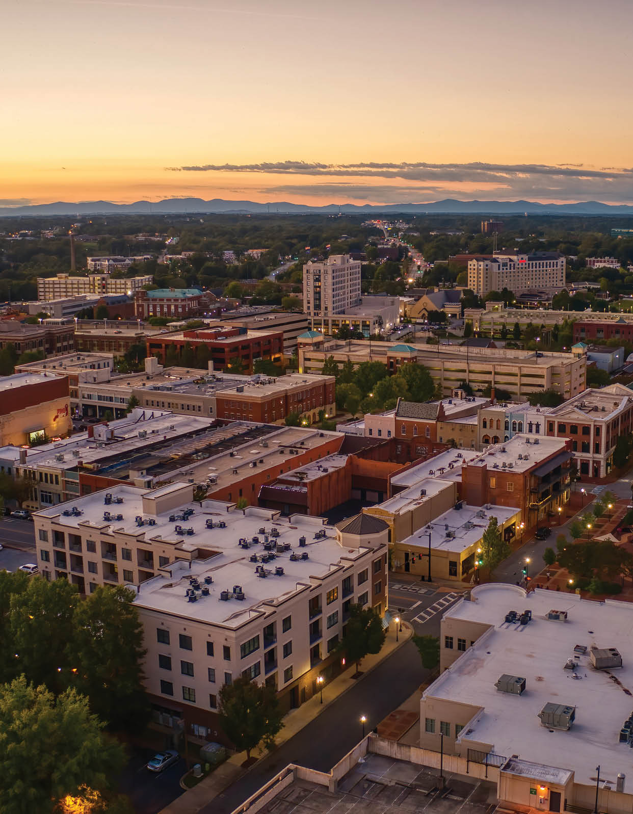 Aerial View of Spartanburg, South Carolina at Dusk
