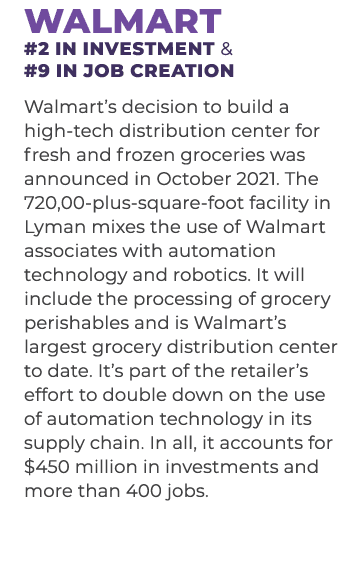 Walmart #2 in investment & #9 in job creation Walmart’s decision to build a high-tech distribution center for fresh a...