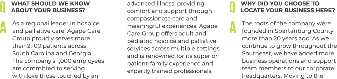 Q What should we know about your business? A As a regional leader in hospice and palliative care, Agape Care Group ...