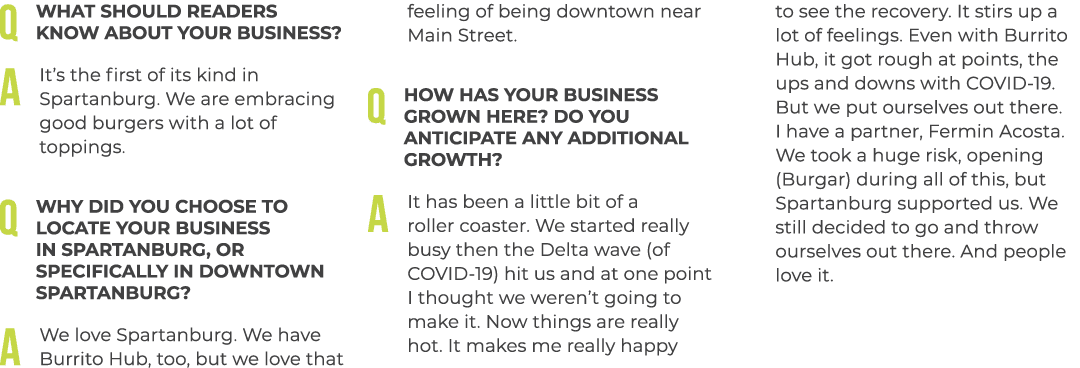 Q What should readers know about your business? A It’s the first of its kind in Spartanburg. We are embracing good ...