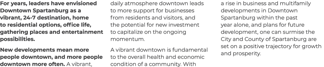 For years, leaders have envisioned Downtown Spartanburg as a vibrant, 24-7 destination, home to residential options, ...