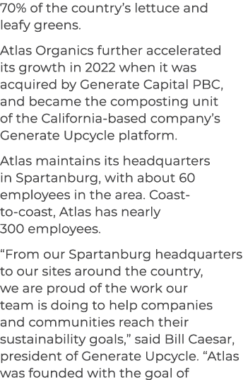 70% of the country’s lettuce and leafy greens. Atlas Organics further accelerated its growth in 2022 when it was acqu...