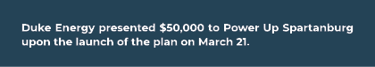 Duke Energy presented $50,000 to Power Up Spartanburg upon the launch of the plan on March 21.