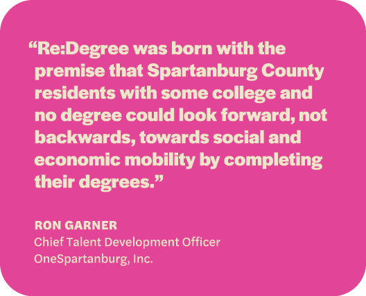“Re:Degree was born with the premise that Spartanburg County residents with some college and no degree could look for...