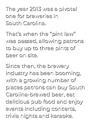 The year 2013 was a pivotal one for breweries in South Carolina. That’s when the “pint law” was passed, allowing patr...